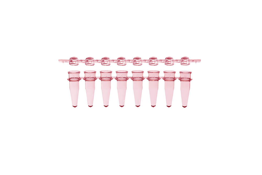 0.2 mL 8-Strip PCR Tubes & Clear, Dome Caps, Red