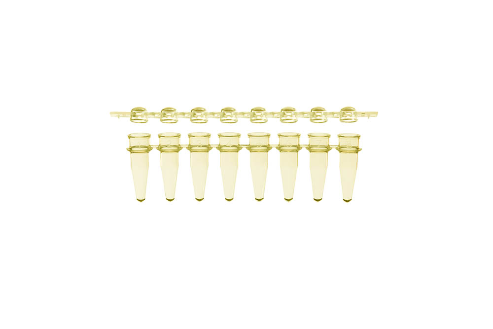 0.2 mL 8-Strip PCR Tubes & Clear, Dome Caps, Yellow