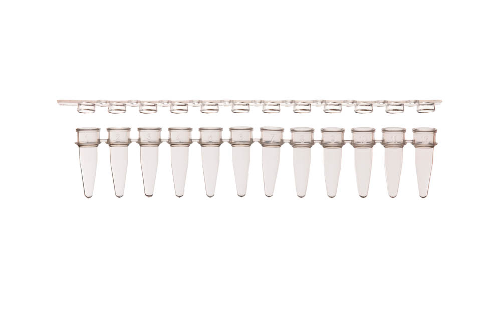 0.2 mL 12-Strip PCR Tubes & Clear, Flat Caps