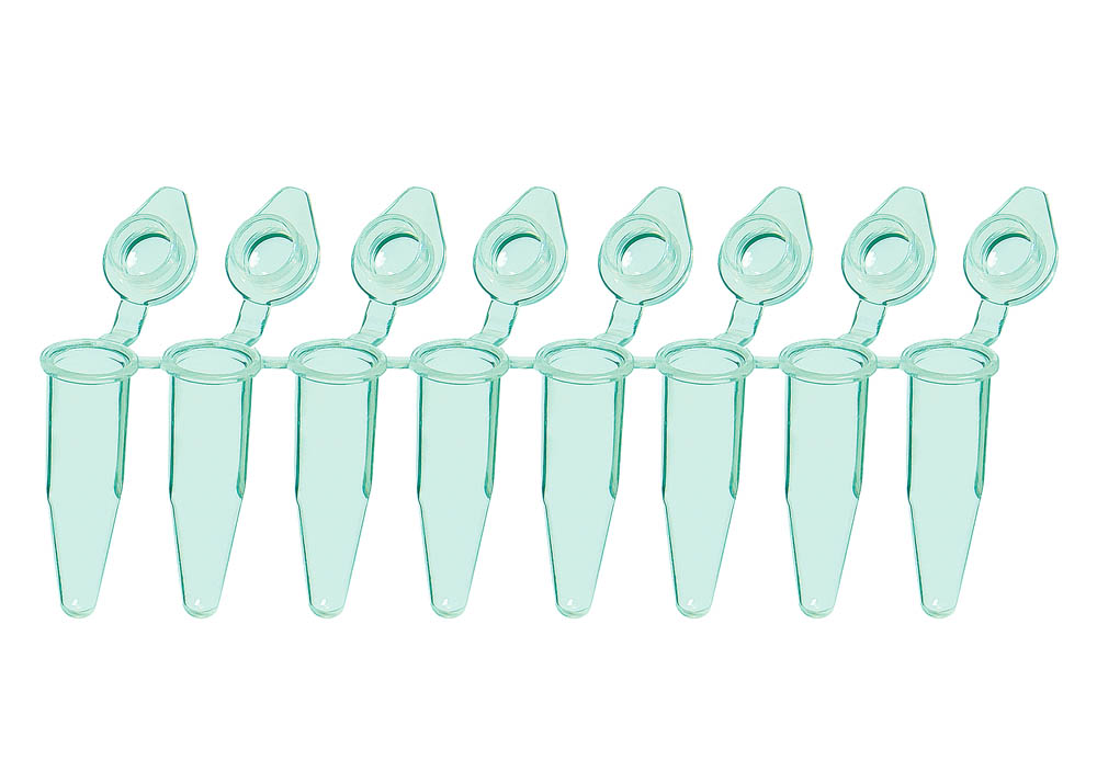 0.2 mL 8-Strip SnapStrip&reg; PCR Tubes , Green Tubes with Clear Dome Caps
