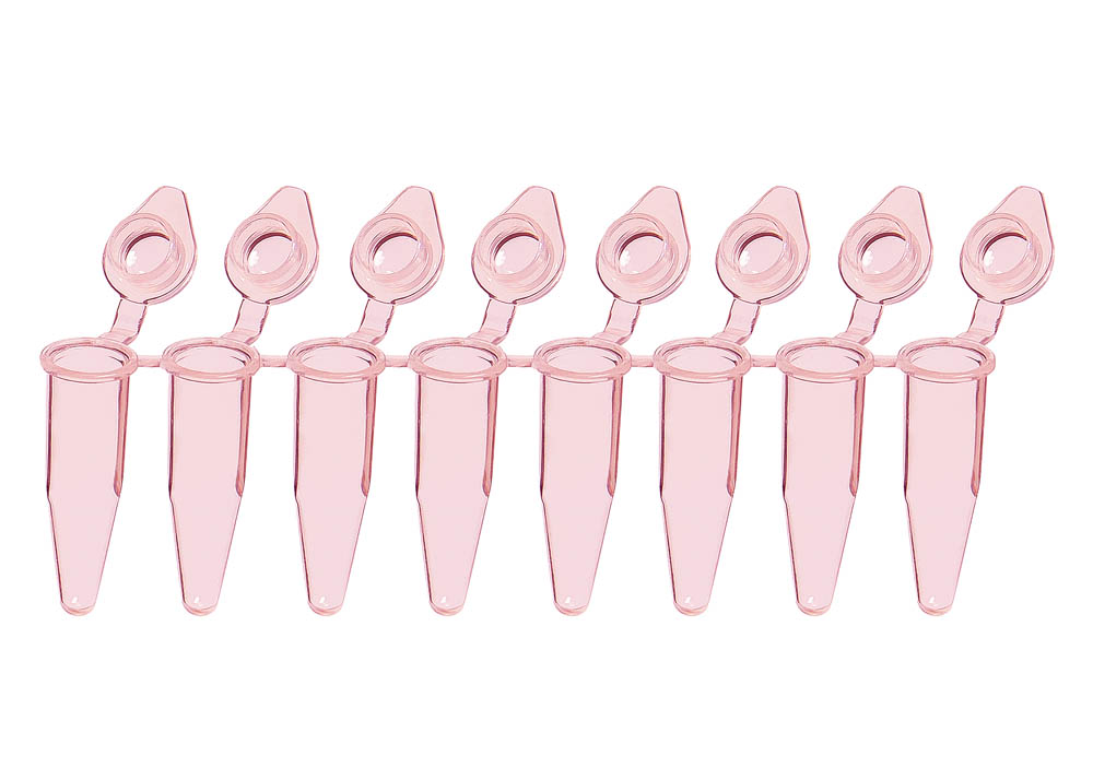 0.2 mL 8-Strip SnapStrip&reg; PCR Tubes , Red Tubes with Clear Dome Caps