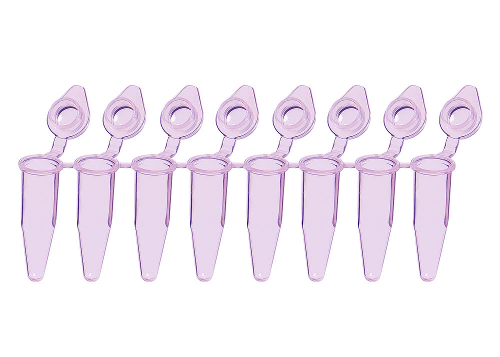 0.2 mL 8-Strip SnapStrip&reg; PCR Tubes , Violet Tubes with Clear Dome Caps
