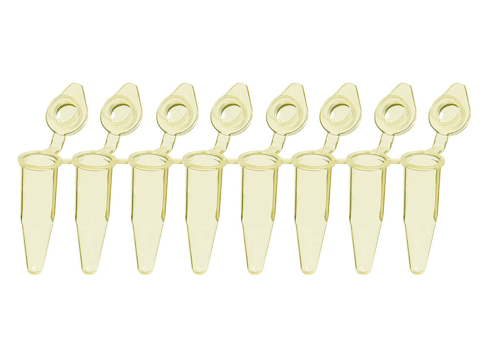 0.2 mL 8-Strip SnapStrip&reg; PCR Tubes , Yellow Tubes with Clear Dome Caps
