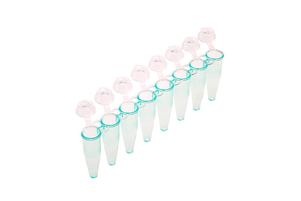 0.2 mL 8-Strip UltraFlux&reg; i Rigid PCR Tubes, Green Tubes with Clear Flat Caps