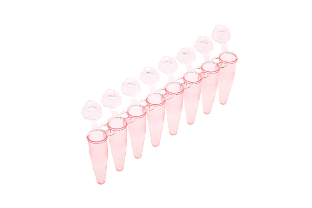 0.2 mL 8-Strip UltraFlux&reg; i Rigid PCR Tubes, Red Tubes with Clear Flat Caps