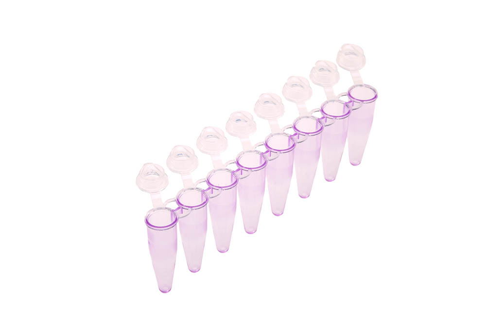 0.2 mL 8-Strip UltraFlux&reg; i Rigid PCR Tubes, Violet Tubes with Clear Flat Caps