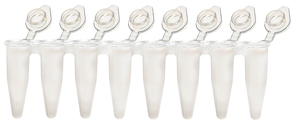 0.2 mL 8-Strip UltraFlux&reg; i Rigid PCR Tubes, White Tubes with Clear Flat Caps