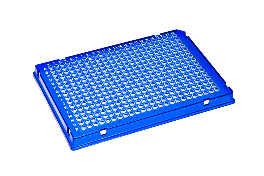 384-Well DuraFrame&reg; Rigid PCR Plates, A24 Notches, Blue