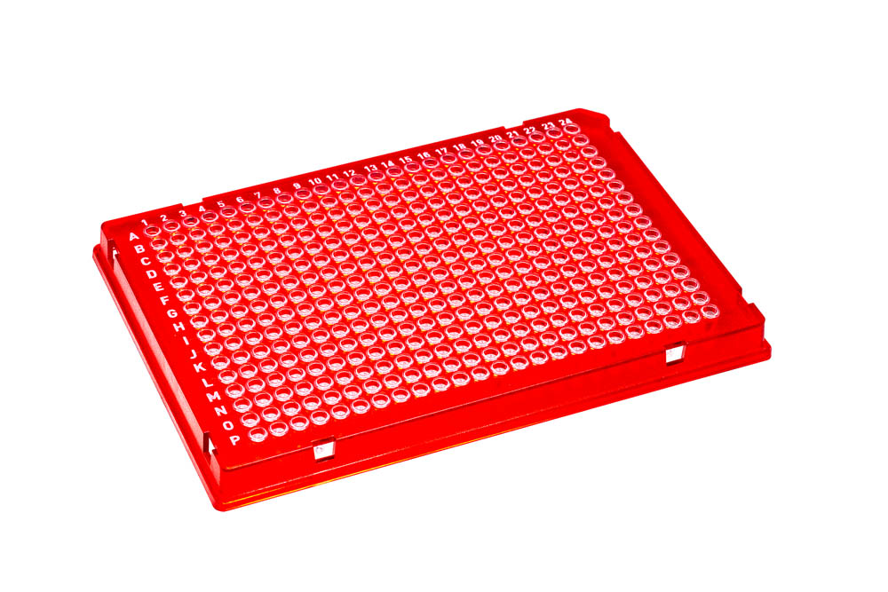 384-Well DuraFrame&reg; Rigid PCR Plates, A24 Notches, Red