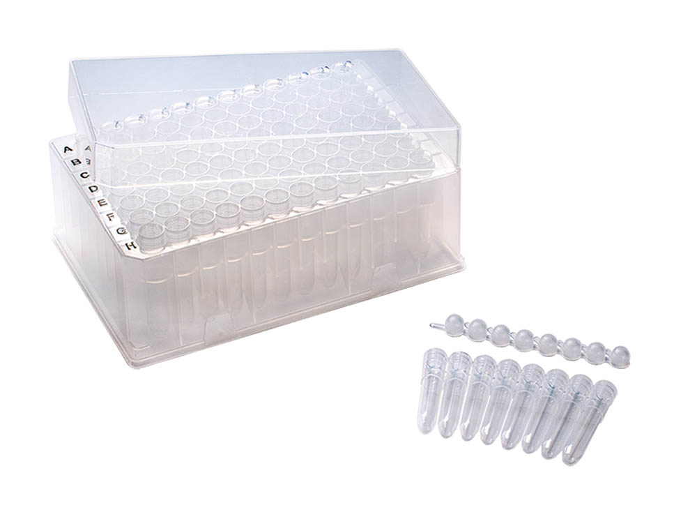 1.2 mL 8-Strip Cluster Tubes, Rack and Lid, Sterile